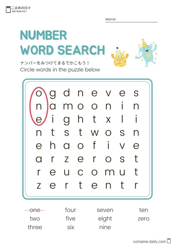 word search number