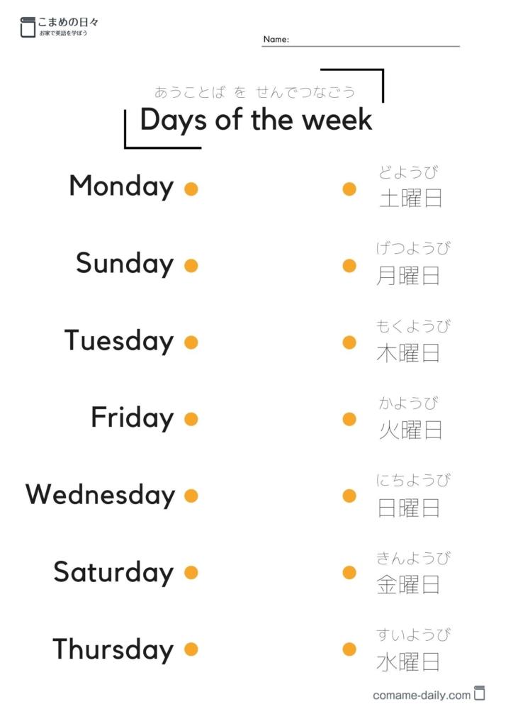 曜日　学習プリント２