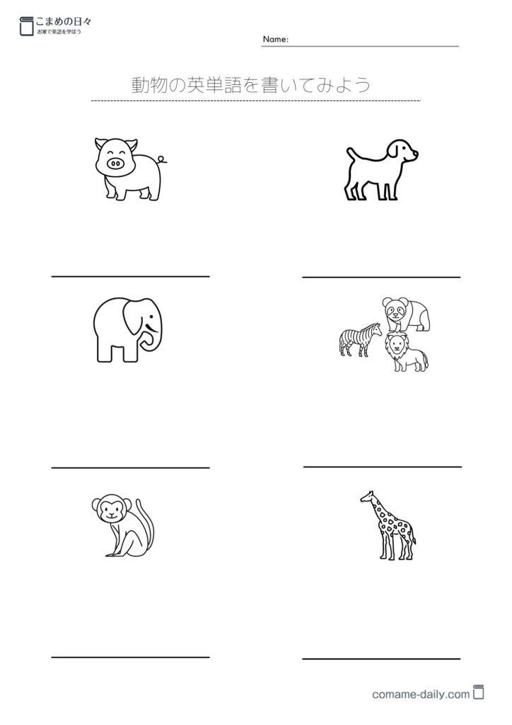 動物の英単語を絵を見て答えるテスト