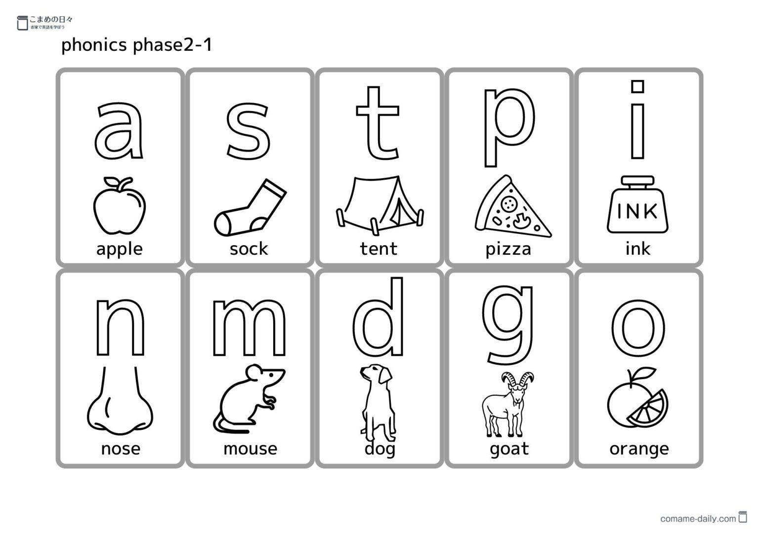 [phonics学習]フォニックス フェーズ2 学習用カード ー無料プリントダウンロードページ こまめの日々English ー楽しいおうち
